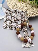 Cute Rugby Pattern Tassel Beaded Keychain with Outdoor Card Bag, Casual Trendy Keychain for Daily Use, Trendy All-match Car K...