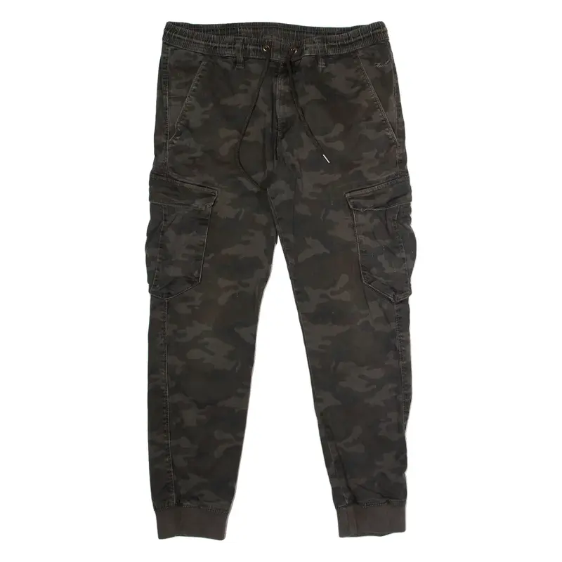 REELL Cuffed Camouflage Cargo Mens Trousers Green Regular Tapered W34 L28