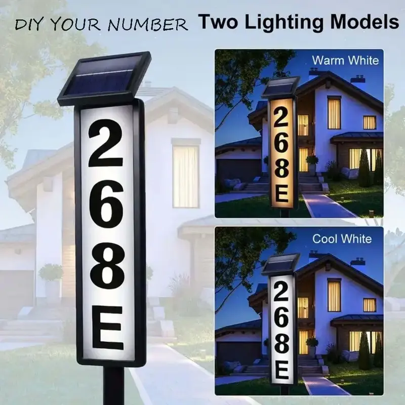 Two Modes Intelligent Solar Address Light, Doorplate with Automatic Nighttime Light Sensor for Family Address Identification