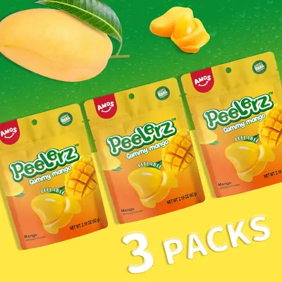 (live)AMOS Peelerz Gummies β 3 Packs β More Flavor, More Fun! Candy Fruit Snack Soft Gel Bonbon Sweet Mango