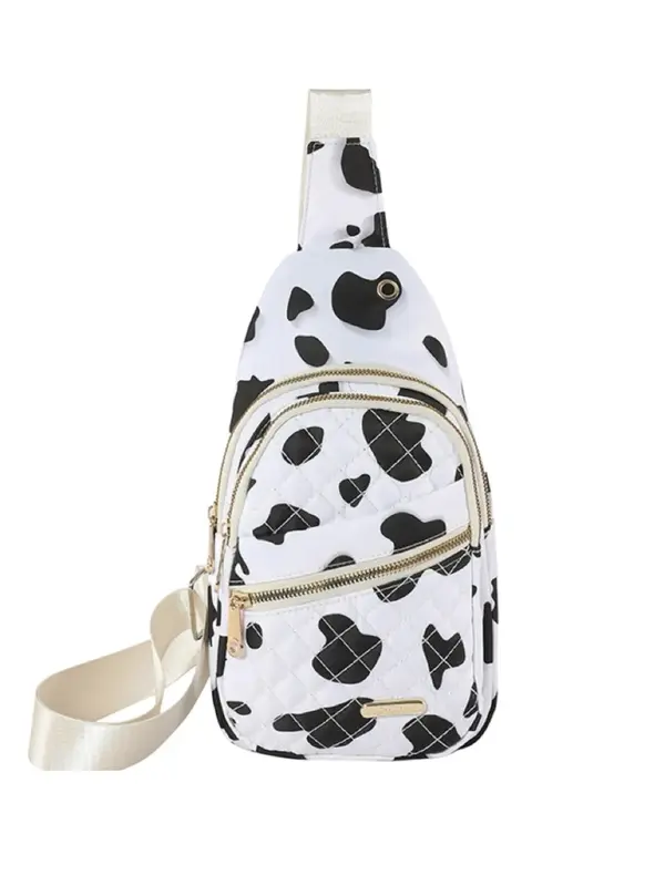 Women's Cow Print Zipper Fanny Pack, Fashionable Multi-pocket Chest Bag for Daily Used, Casual Trendy Versatile High-quality ...