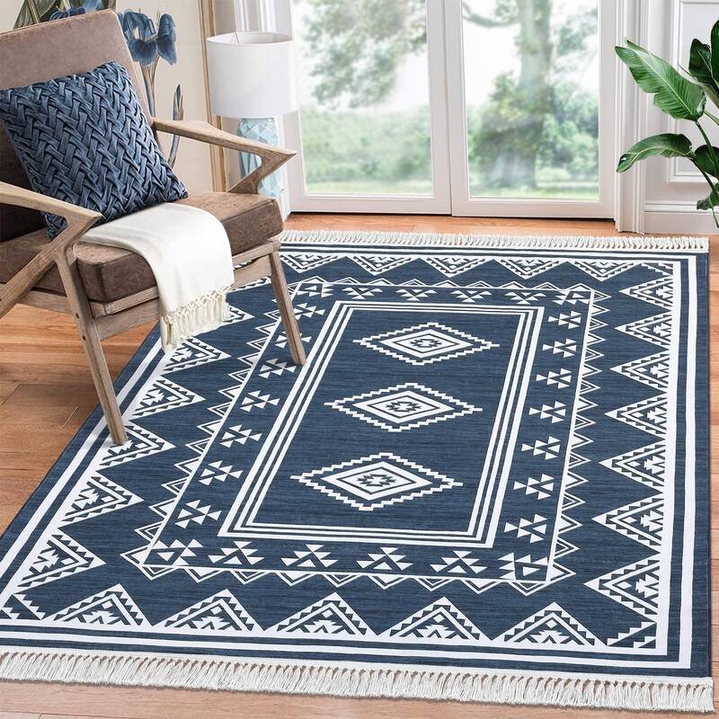 Garvee Boho Washable Area Rug, Non-Slip Moroccan Tribal Carpet with Tassels, Stain-Resistant Farmhouse Geometric Floor Cover,...