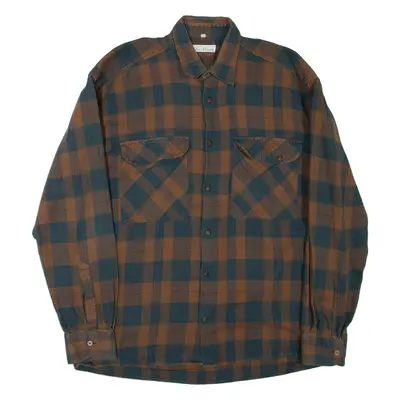 Mens Shirt Brown Check Long Sleeve XL