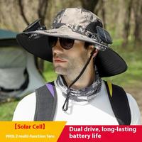 Outdoor Wide-brim Solar Hat: Unisex summer cap with solar fan for fishing, hiking & camping. Breathable mesh, adjustable fit...