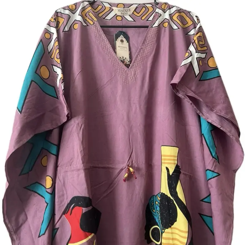 Plus Size Kaftan Dress for Women - Casual Dress with V-Neckline, Floral and Geometric Patterns, Ideal for Spring, Summer, Bea...