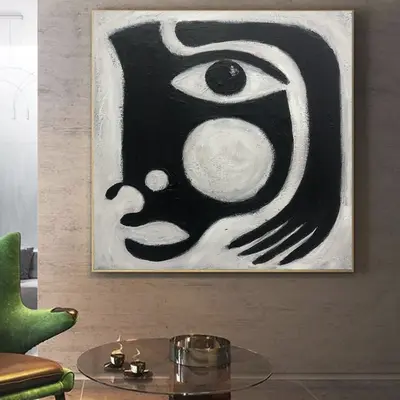 Large Abstract Woman Face Figurative Art Abstract Black and White Canvas Art Personalized Custom Painting Wall Art Modern Bed...