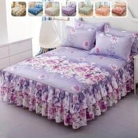 Floral Print Ruffled Edge Bed Skirt Set, 3 Counts/set Including 1 Bed Skirt & 2 Pillowcases without Filler, Soft Breathable B...