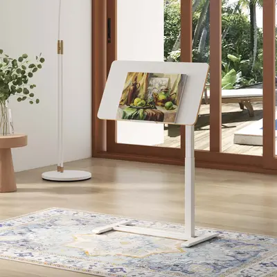 【BackToSchool】H7 PRO Mobile Standing Desk Adjustable Overbed Table Pneumatic with Wheels 90°Tiltable Portable Laptop Des...