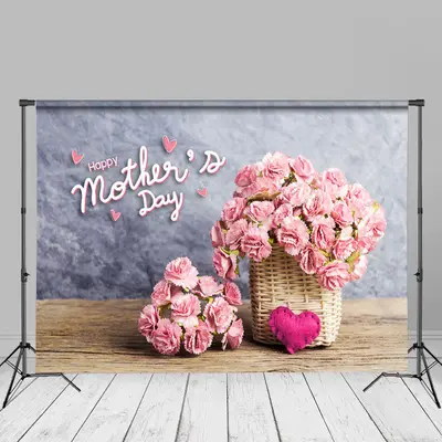 Pink Flowers Wooden Desk Mothers Day Backdrop For Photo - Aperturee