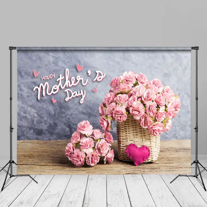 Pink Flowers Wooden Desk Mothers Day Backdrop For Photo - Aperturee