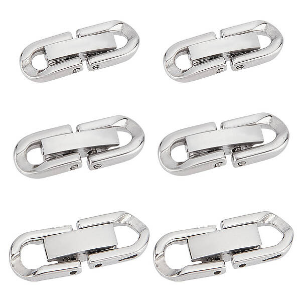 6Pcs 3 Styles 304 Stainless Steel Fold Over Clasps