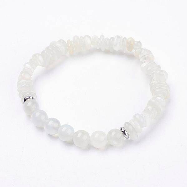 Natural White Moonstone Beads Stretch Bracelets