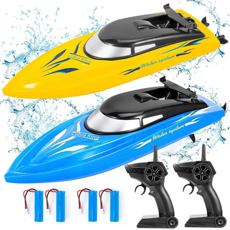 Garvee 2 Pack High-Speed RC Boats for Kids & Adults – 10km/h 2.4GHz Remote Control Racing Boats – 4 Rechargeable Batterie...