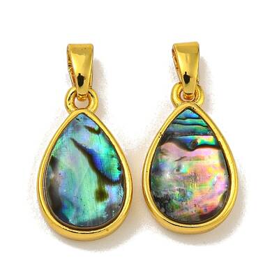Rack Plating Brass Pave Natural Paua Shell Pendants