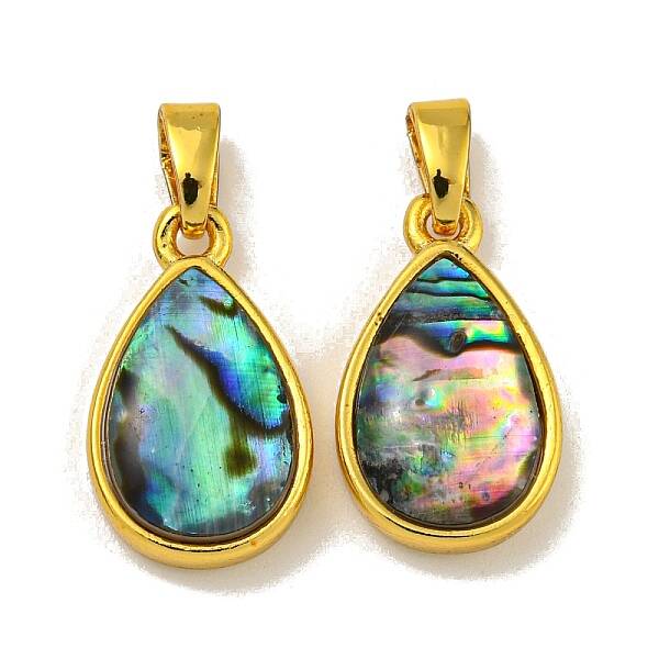 Rack Plating Brass Pave Natural Paua Shell Pendants