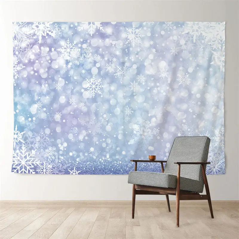 Aperturee Purle Blue Snowflake White Winter Bokeh Backdrop