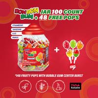 *NEW* Bon Bon Bum Bubble Gum Lollipops. Assorted Jar 100 ct. Strawberry, Mango, Tangerine & Lulo Flavors + Free 48 ct. Waterm...