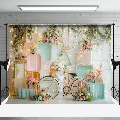 White Bike Light Sparkle Floral Cake Smash Backdrop - Aperturee