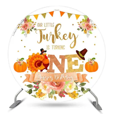 Aperturee Our Little Turkey Circle Happy 1St Birthday Backdrop | Circle Birthday Backdrop Cover | Birthday Backdrop Ideas | R...