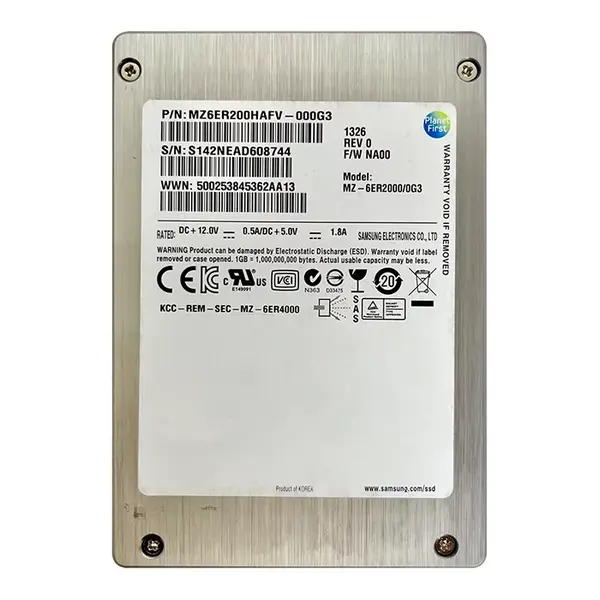 Samsung MZ-6ER2000/0G3 | SM1625 Enterprise Series 200GB Multi-Level Cell SAS 6Gb/s High Performance 2.5-Inch Solid State Driv...