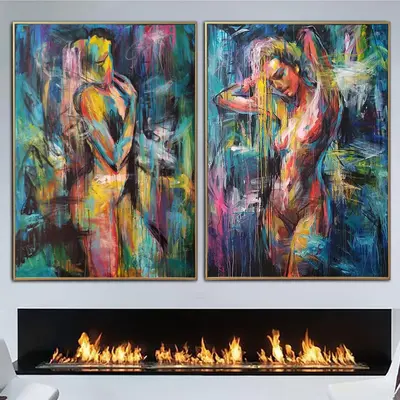 Large Original Abstract Figurative Set Of 2 Paintings On Canvas Woman Art Vivid Wall Art Textured Wall Decor | TWINS