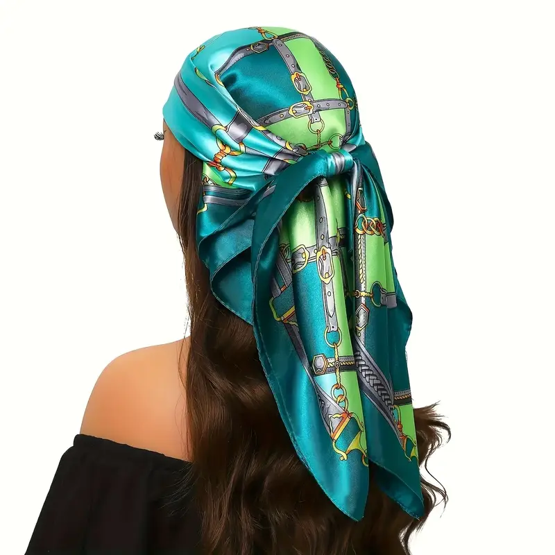 Luxury 35.43 Square Printed Headscarf - Elegant Polyester Shawl for Women, Perfect for Air Conditioned Spaces & Outdoor Eve...