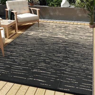 Garvee Waterproof Reversible Outdoor Rug 5x8ft – Durable Plastic Straw Patio Mat, UV Resistant, Modern Striped Design for B...