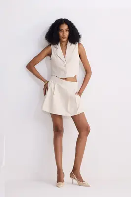 Cotton Tweed Skort in Cream | Color: Chestnut Twist | Size: 2XL