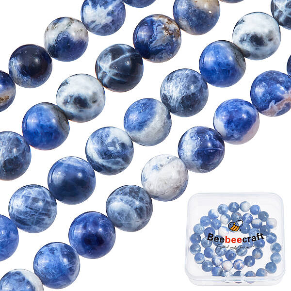 Beebeecraft 90-100Pcs 8mm Natural Blue Sodalite Beads Round Loose Gemstone Beads Energy Stone for Bracelet Necklace Jewelry M...