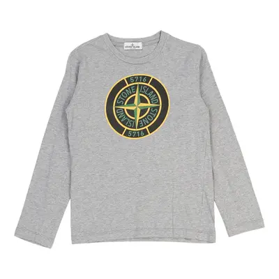 Age 12 Stone Island Spellout Long Sleeve T-Shirt - Medium Grey Cotton | Size: medium