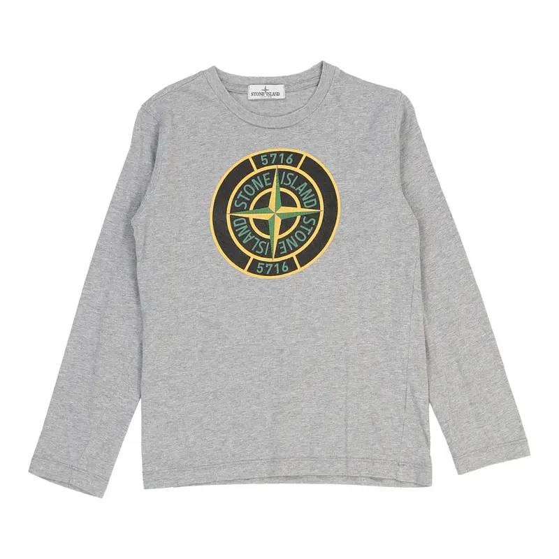 Age 12 Stone Island Spellout Long Sleeve T-Shirt - Medium Grey Cotton | Size: medium