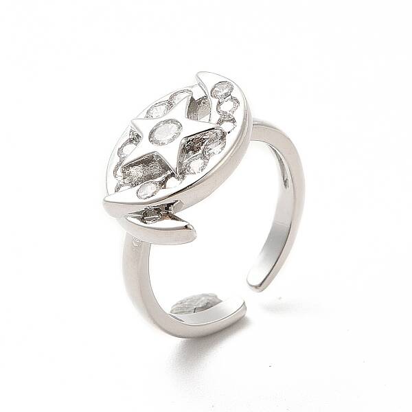 Clear Cubic Zirconia Moon & Star Open Cuff Ring