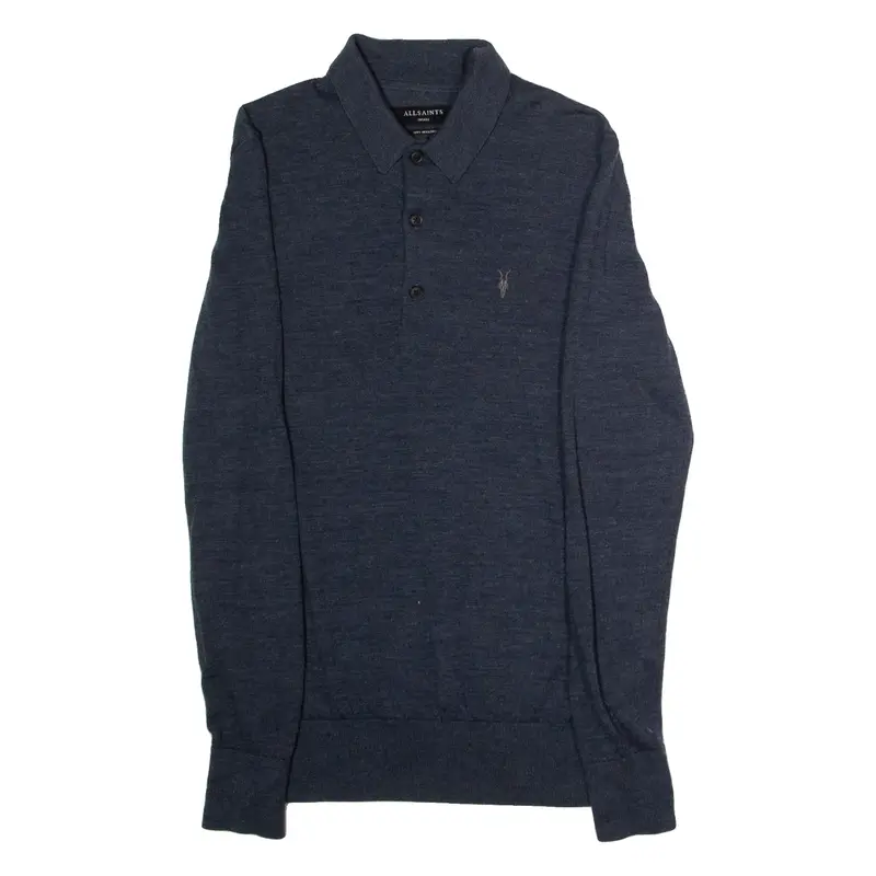 ALL SAINTS Mode Mens Jumper Blue Collared Tight Knit Wool S