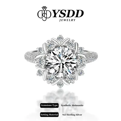 【#216 Sunflower】2Carat D/E Color Synthetic Moissanite Rings in 925 Sterling Silver