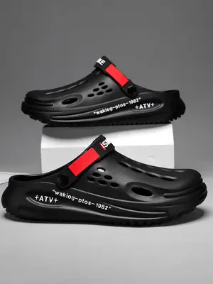 Men's Summer Casual Letter Pattern Clogs As Gift, Breathable Comfortable Clogs for Beach Party, Trendy Shoes for Indoor & Out...