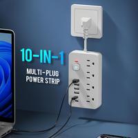10 In 1 Power Strip, Multifunctional Modern Power Strip with Switch & Surge Protection, USB & TYPE-C Port Power Strip for H...
