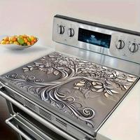 Silver Steel Tree Pattern Stove Cover Protector, Heat Resistant Non-slip Scratch Free Stove Cover, Easy To Clean Stove Plate ...