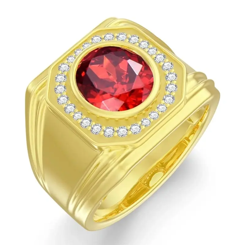 Gold Vermeil Round Personalized Birthstone Ring for Men