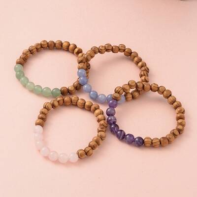 Round Wood Beaded Stretch Bracelets