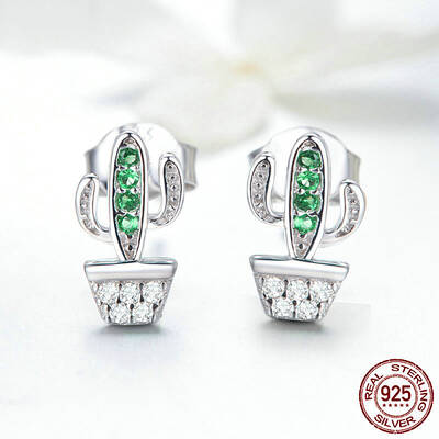 Anti-Tarnish Rhodium Plated 925 Sterling Silver Cubic Zirconia Stud Earrings