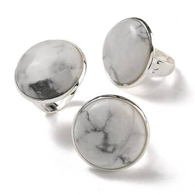 Natural Howlite Round Adjustable Rings