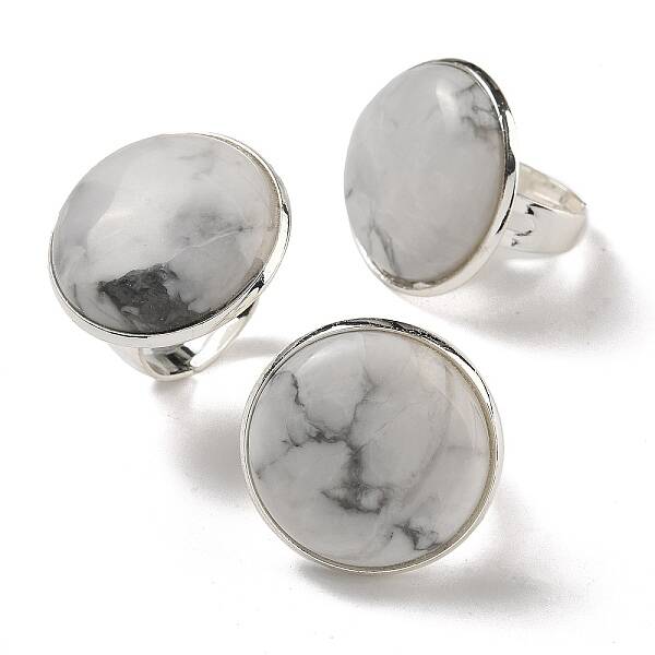 Natural Howlite Round Adjustable Rings