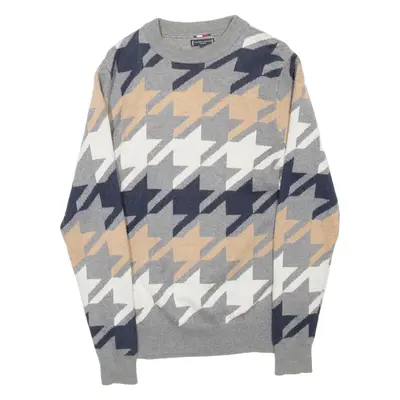 TOMMY HILFIGER Mens Patterned Jumper Grey Tight Knit S