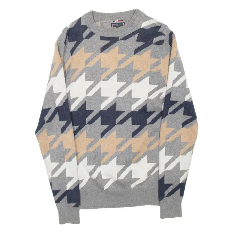 TOMMY HILFIGER Mens Patterned Jumper Grey Tight Knit S