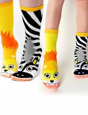 LION & ZEBRA MATCHY MISMATCHY SOCKS SET | 2nd Pair: ADULT LARGE | 1st Pair: ADULT LARGE