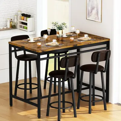 DKLGG Dining Table Set for 4,Bar Kitchen set,with 4 PU Leather Upholstered Stool,Breakfast Nook Table Set for Small Space, Ru...