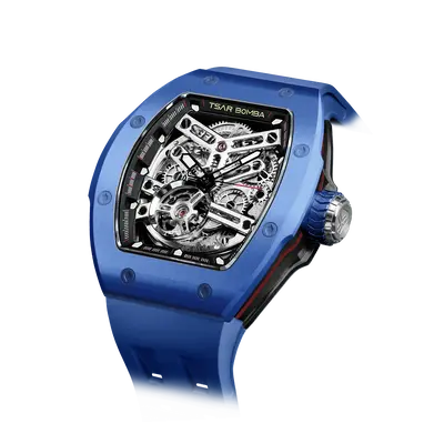 TSAR BOMBA Men's Automatic Watch | Klein Blue | Skeleton Mechanical Wristwatch | Stainless Steel Case | 5ATM Waterproof Luxur...
