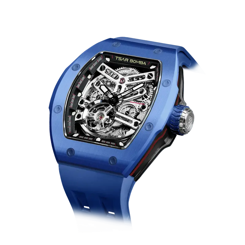 TSAR BOMBA Men's Automatic Watch | Klein Blue | Skeleton Mechanical Wristwatch | Stainless Steel Case | 5ATM Waterproof Luxur...