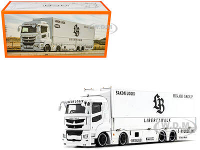 Mitsubishi Fuso Super Great Transporter RHD (Right Hand Drive) Liberty Walk LB-Trucks White with Graphics 1/64 Diecast Model ...