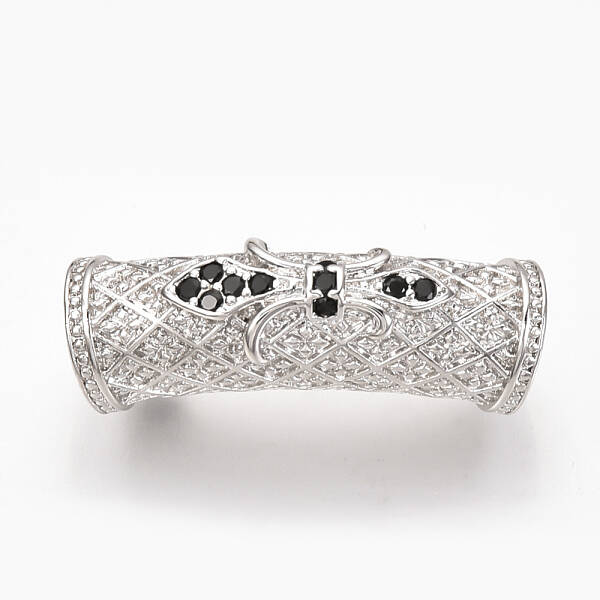 Brass Micro Pave Cubic Zirconia Tube Beads